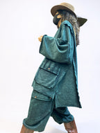 Vintage Washed Cotton Two Piece Set, Oversized Utility Top and Baggy Harem Pants, Avant Garde Streetwear
