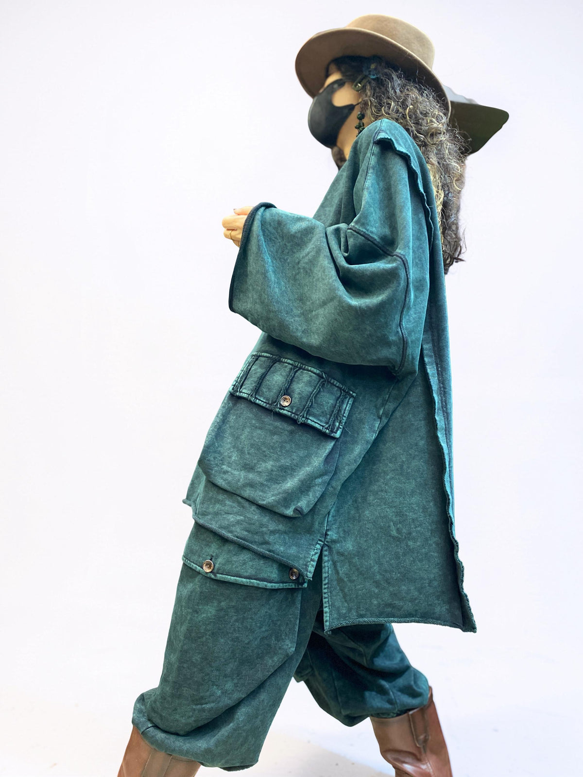 Vintage Washed Cotton Two Piece Set, Oversized Utility Top and Baggy Harem Pants, Avant Garde Streetwear