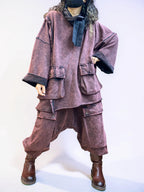 Vintage Washed Cotton Two Piece Set, Oversized Utility Top and Baggy Harem Pants, Avant Garde Streetwear