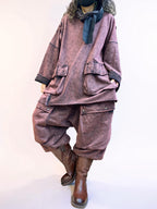 Vintage Washed Cotton Two Piece Set, Oversized Utility Top and Baggy Harem Pants, Avant Garde Streetwear