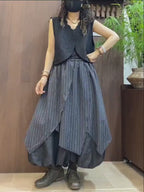 Striped Asymmetrical Overlay Skirt, Boho Layering Piece, Irregular Draped Overskirt