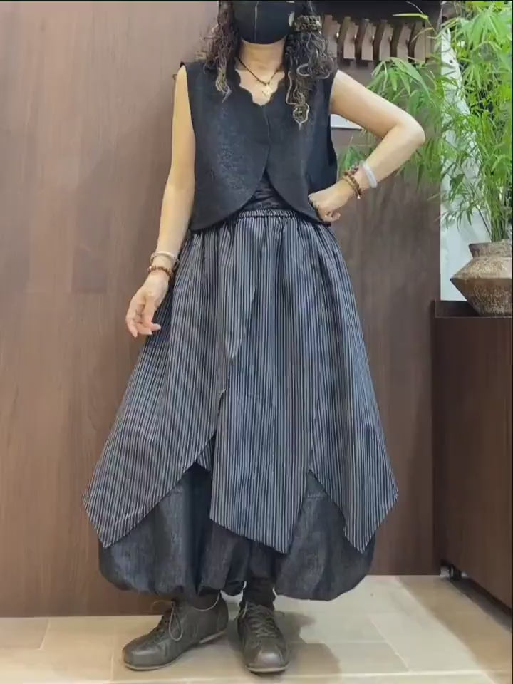Striped Asymmetrical Overlay Skirt, Boho Layering Piece, Irregular Draped Overskirt