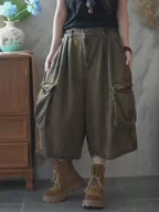 Vintage Washed Cropped Cargo Harem Pants