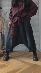 Baggy Harem Jeans: Drop Crotch Denim Pants with Patch Pocket