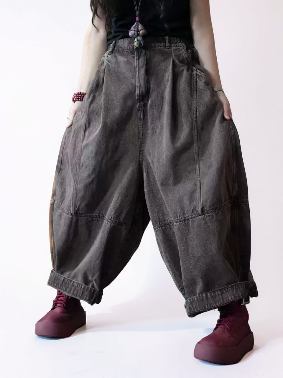 Vintage Washed Denim Balloon Pants – Oversized Wide Leg Harem Trousers