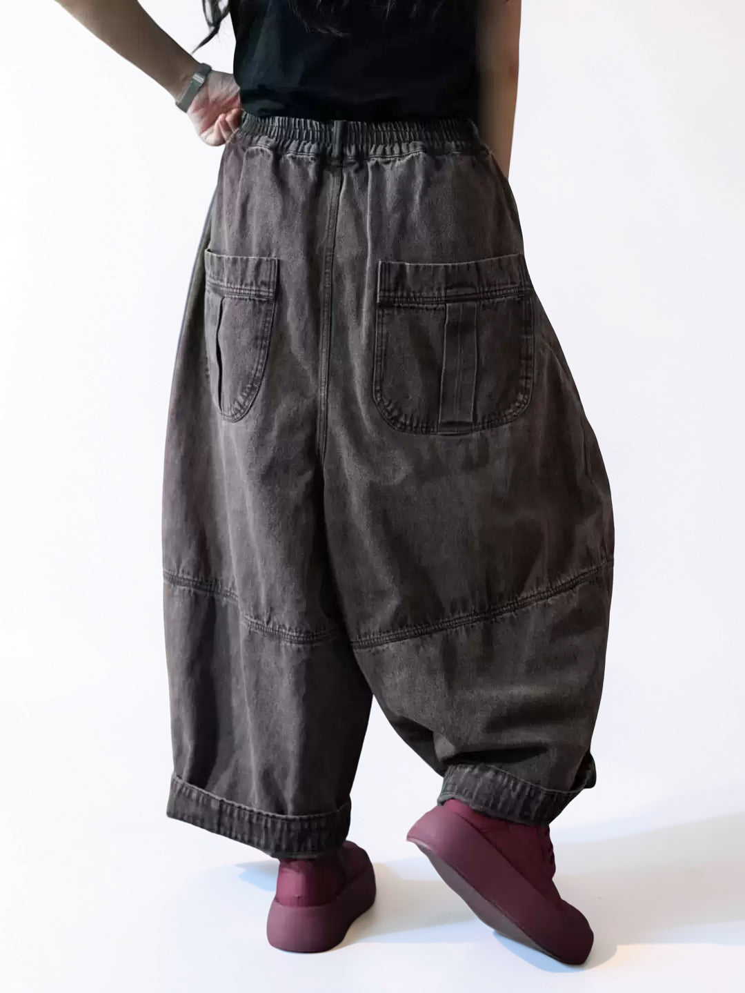 Vintage Washed Denim Balloon Pants – Oversized Wide Leg Harem Trousers